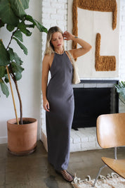 Charcoal Rumi Halter Dress