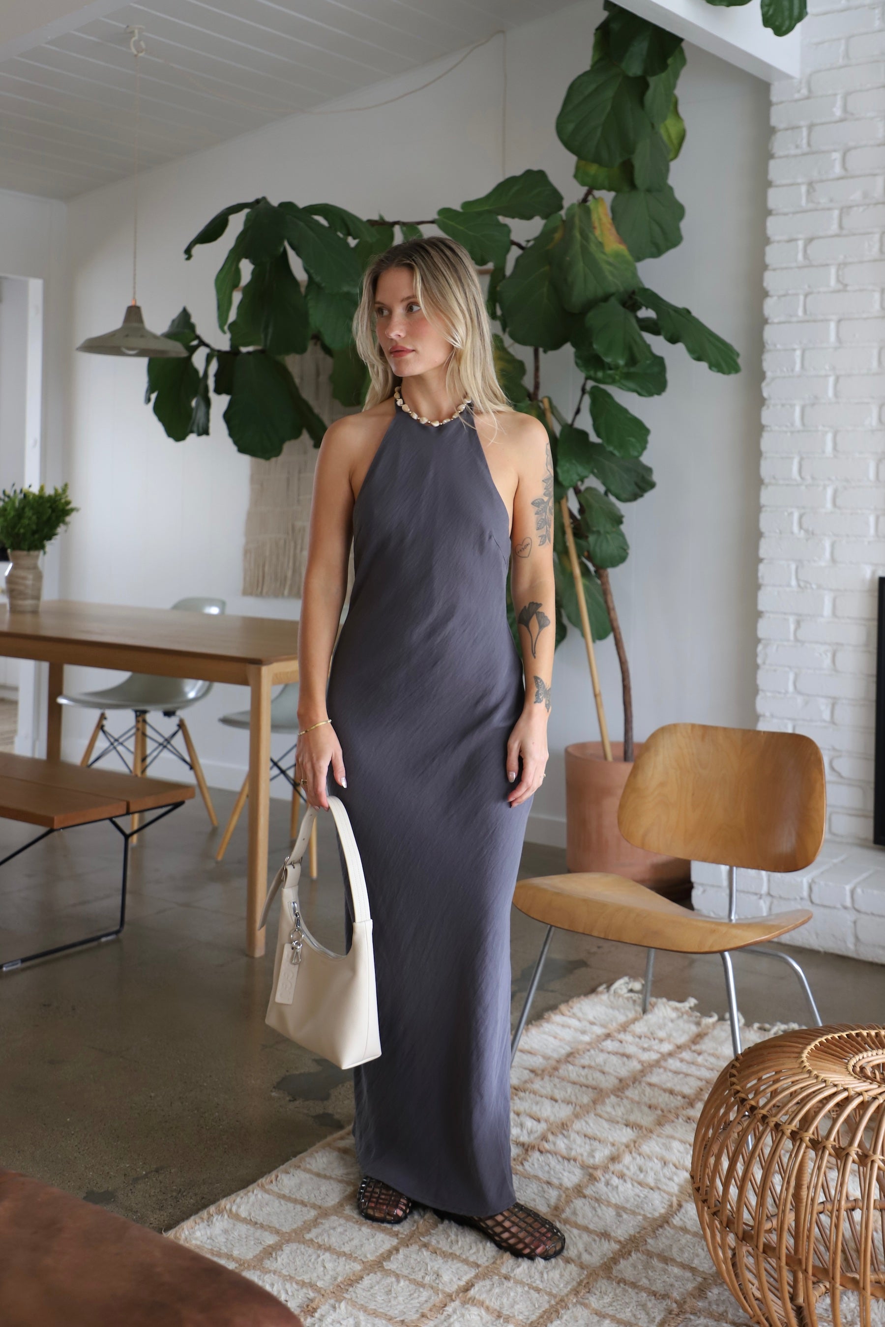 Charcoal Rumi Halter Dress