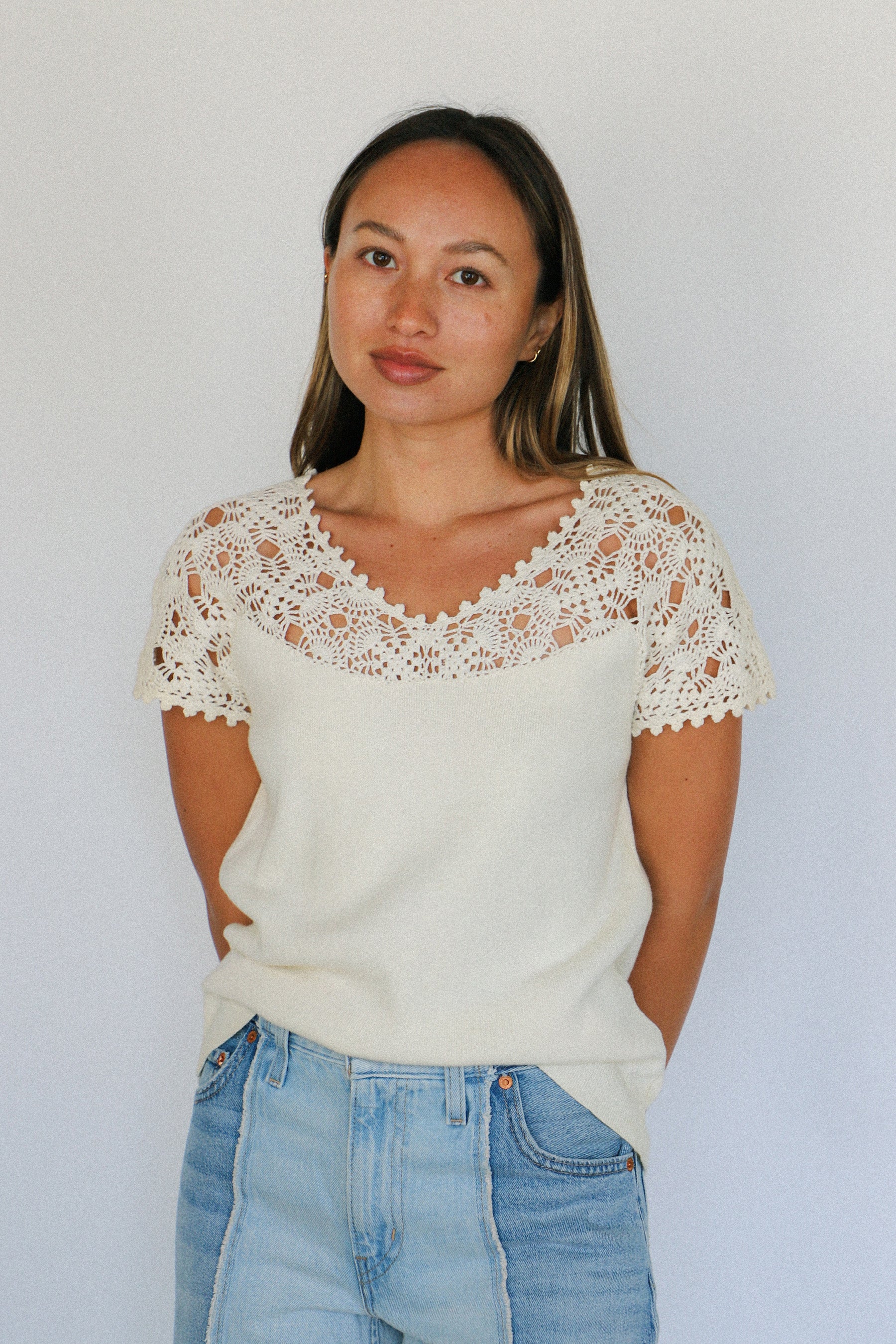 Ivory Crochet + Cotton Top