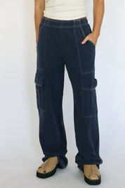 Navy Terry Utility Cargo Pant