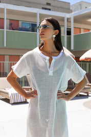 White Grid Mesh Long Tunic