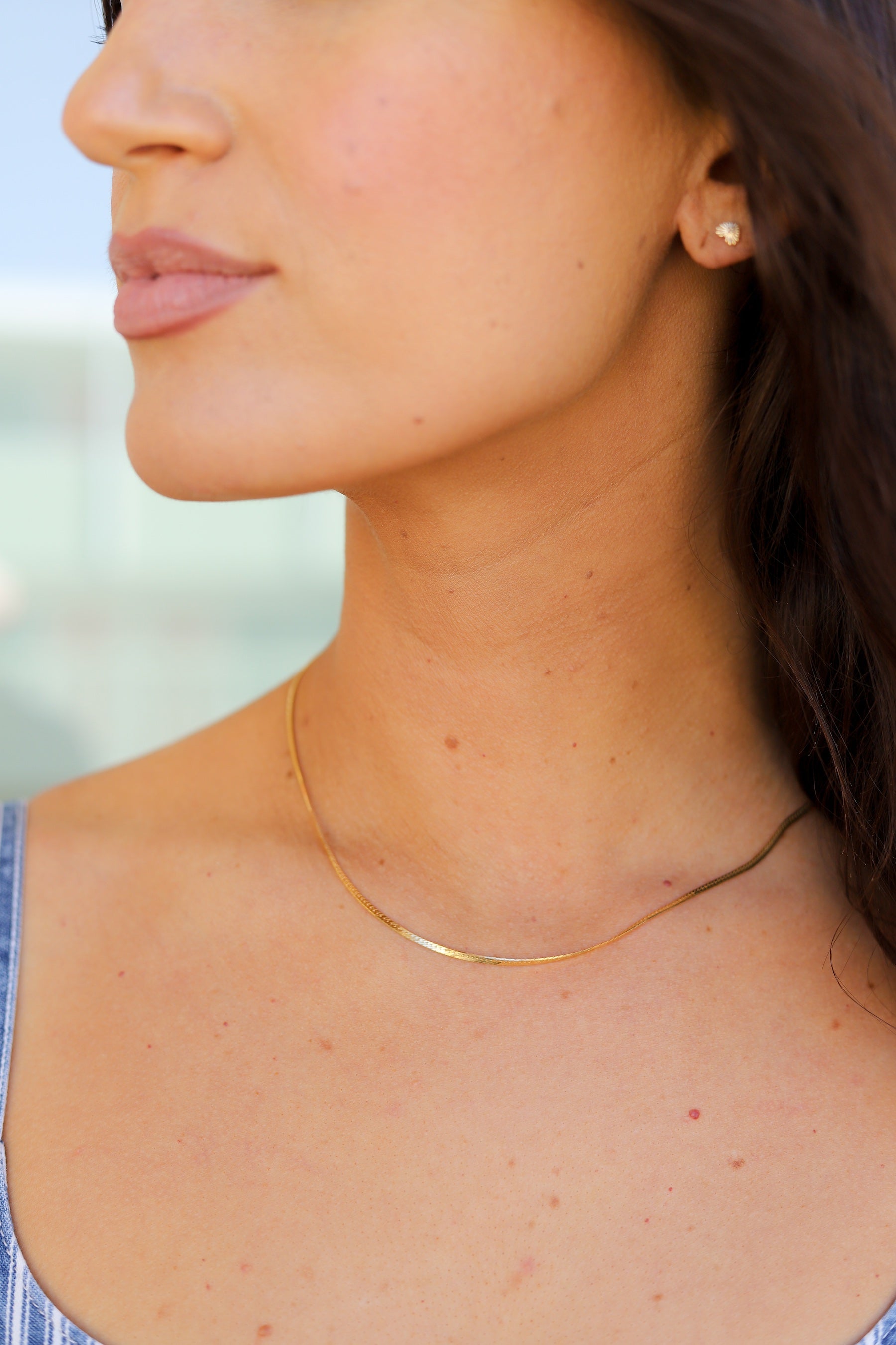 Gold Thin Herringbone Chain