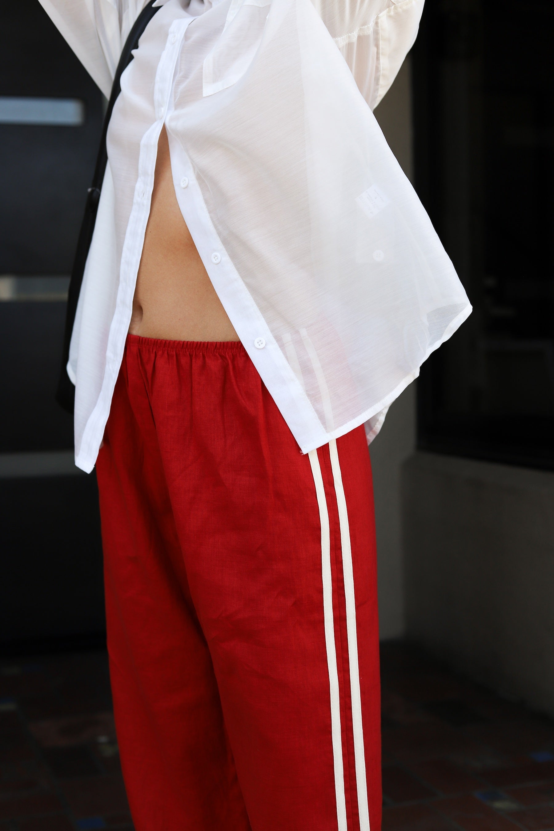 Bell Pepper Linen Stripe Crop Racer Pant