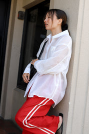 Bell Pepper Linen Stripe Crop Racer Pant