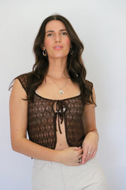 Brown Geo Lace Tie Top