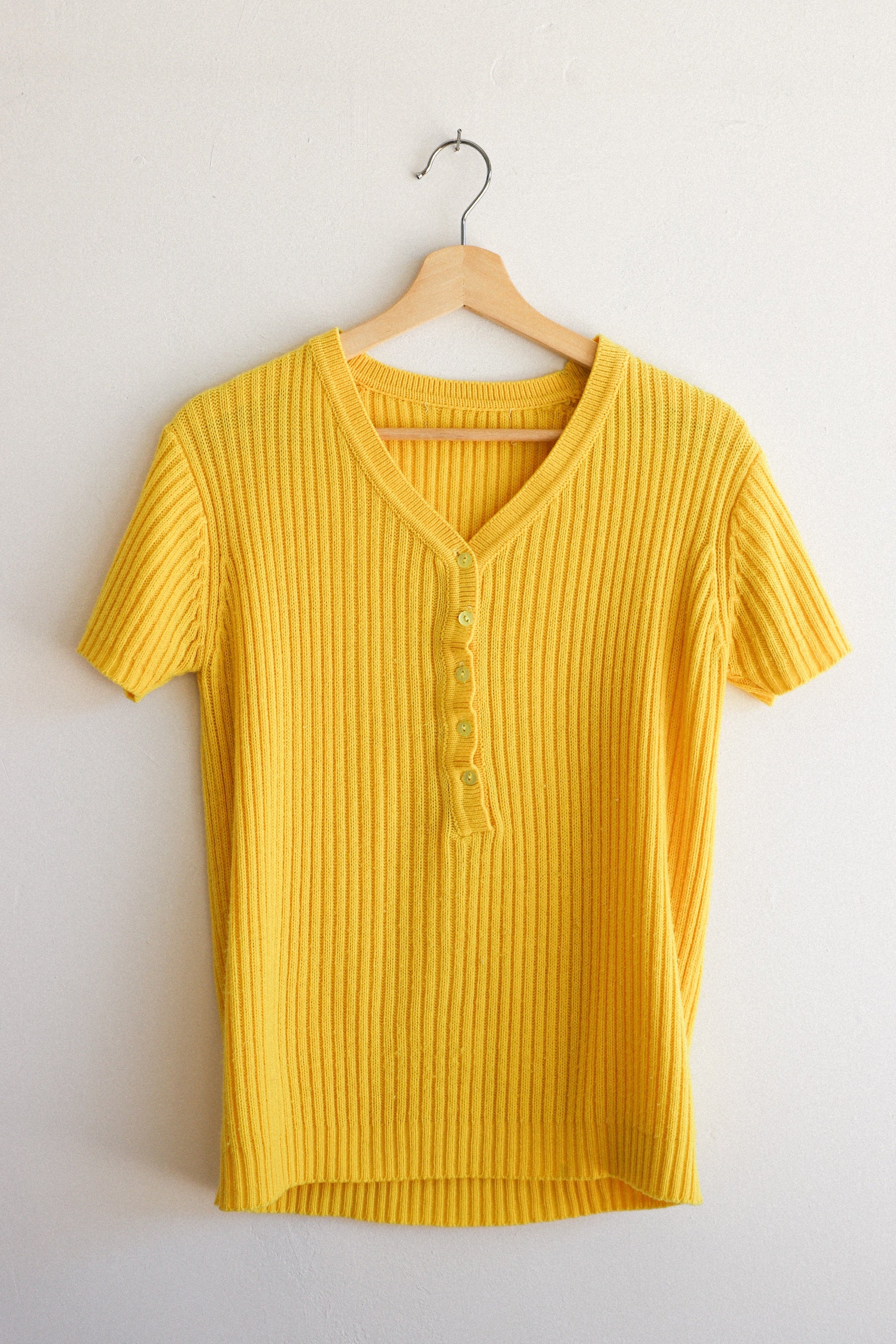 Yellow Knit Henley Sweater