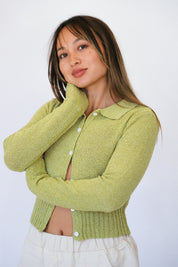 Lime Flora Knit Button Up
