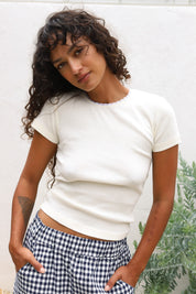 Creme Vintage Rib Lace Tee