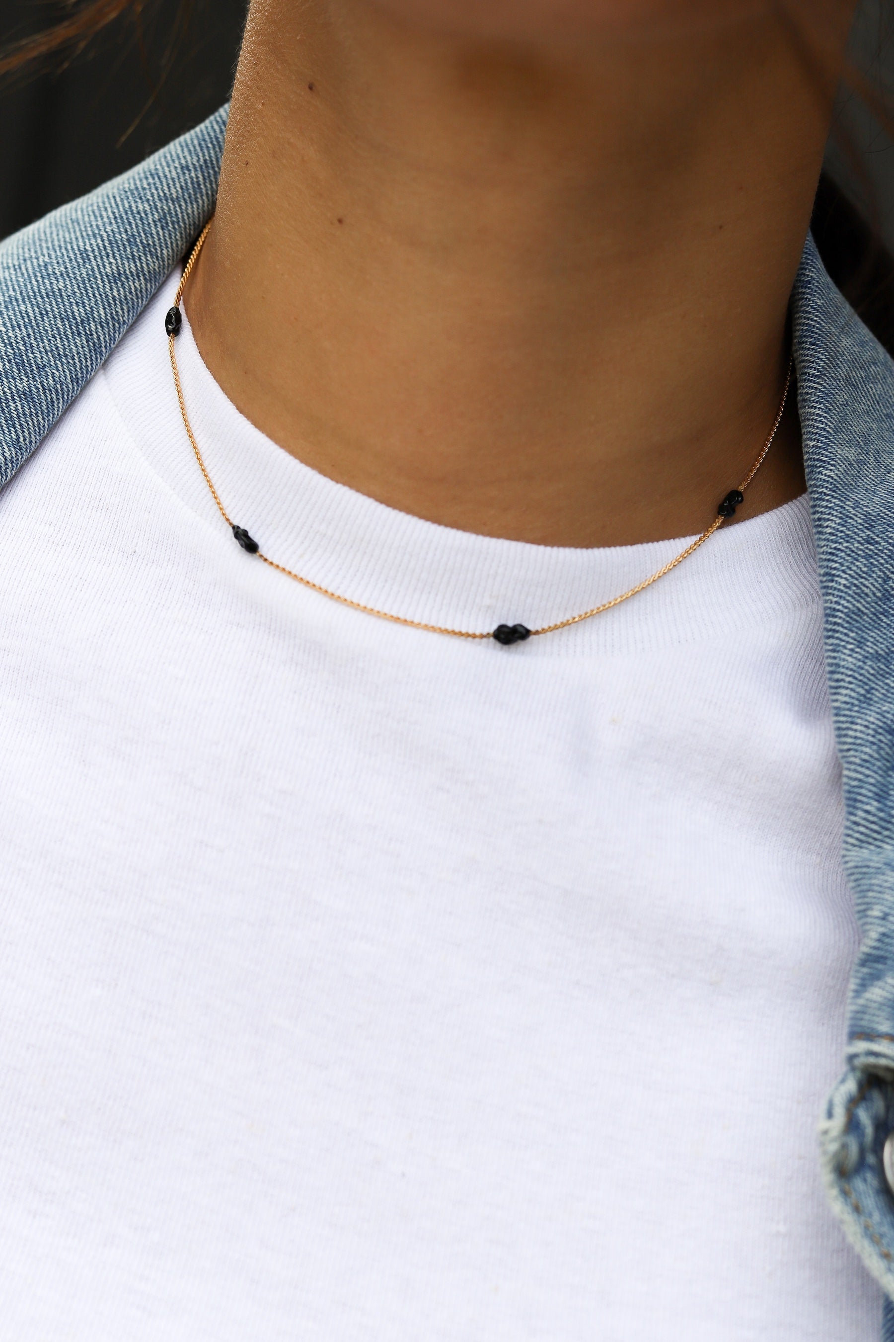 Gold + Organic Black Beaded Necklace