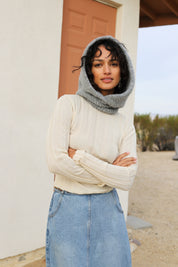 Ecru Wide RIbbed Knit Mock Neck