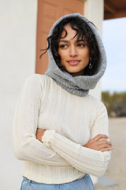 Ecru Wide RIbbed Knit Mock Neck