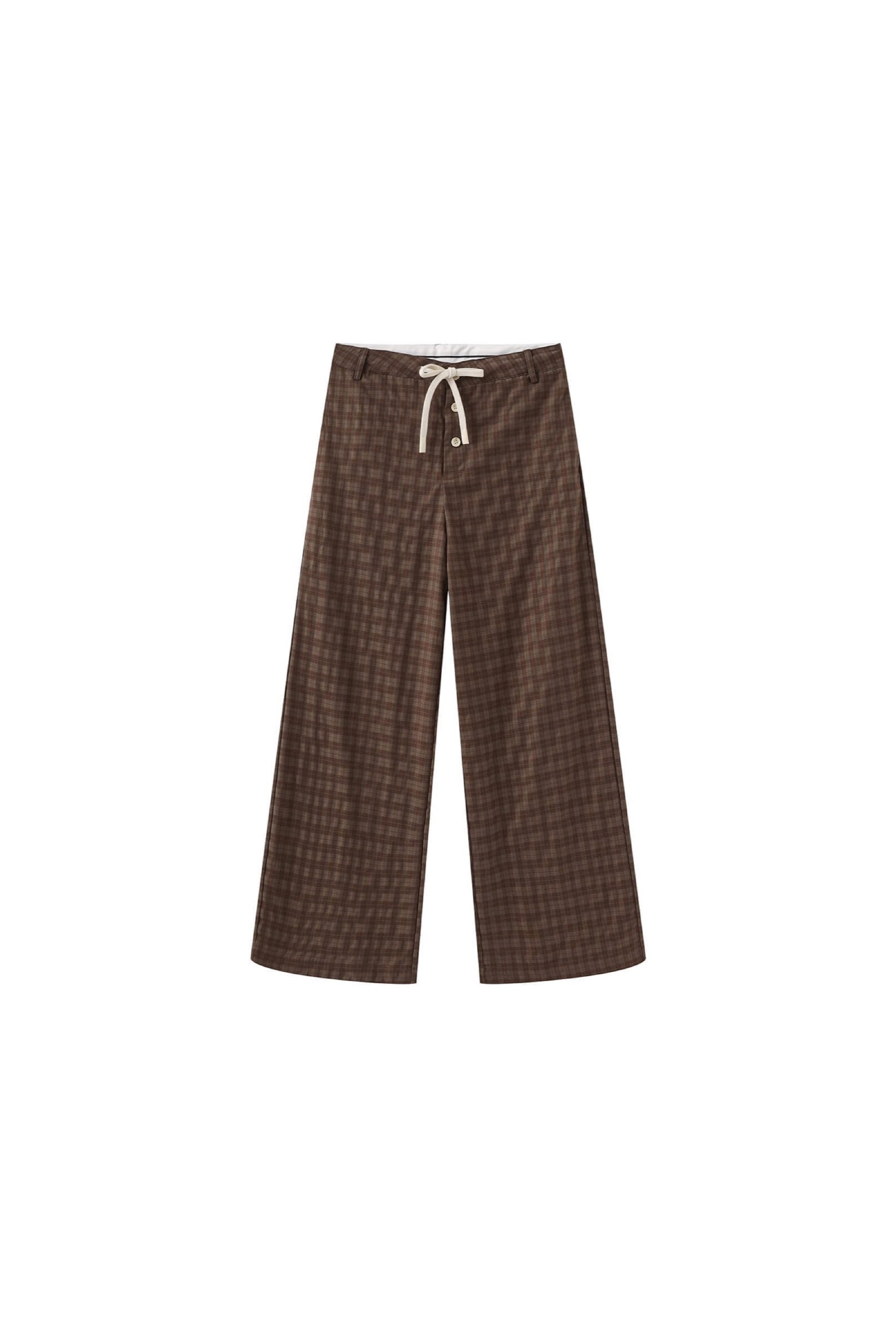 Checkered Drawstring Wide Leg