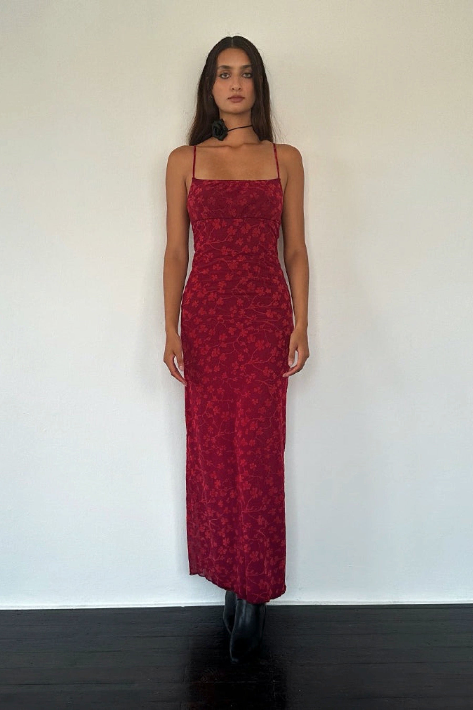 Red Floral Flock Darsih Dress