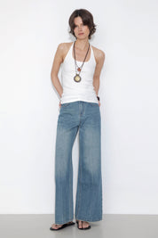 Washed Blue Loose Fit Flare Jean