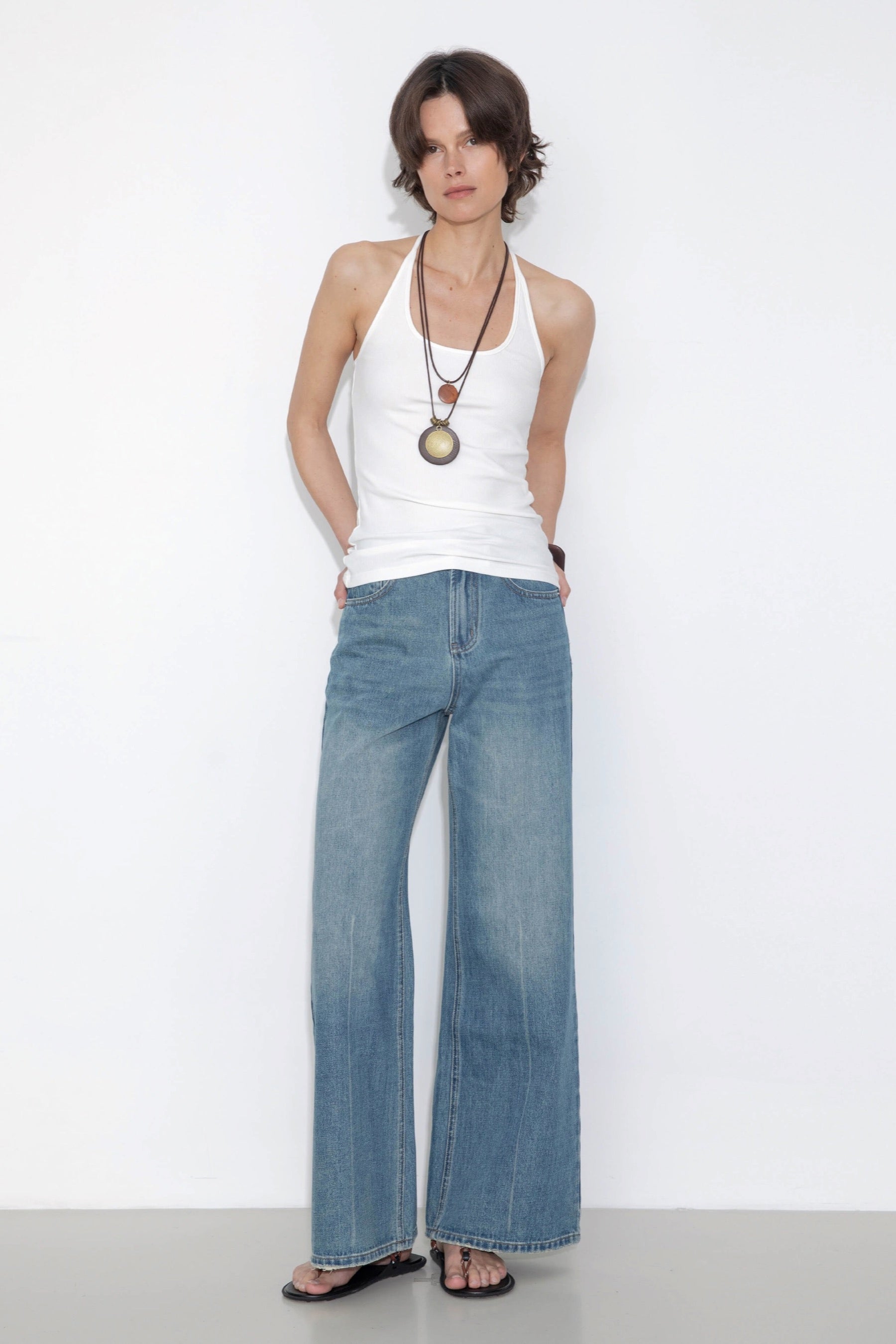 Washed Blue Loose Fit Flare Jean