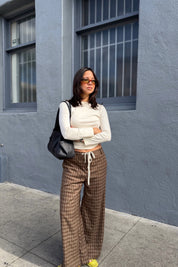 Checkered Drawstring Wide Leg