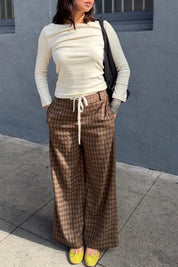 Checkered Drawstring Wide Leg