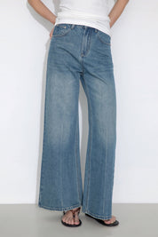 Washed Blue Loose Fit Flare Jean