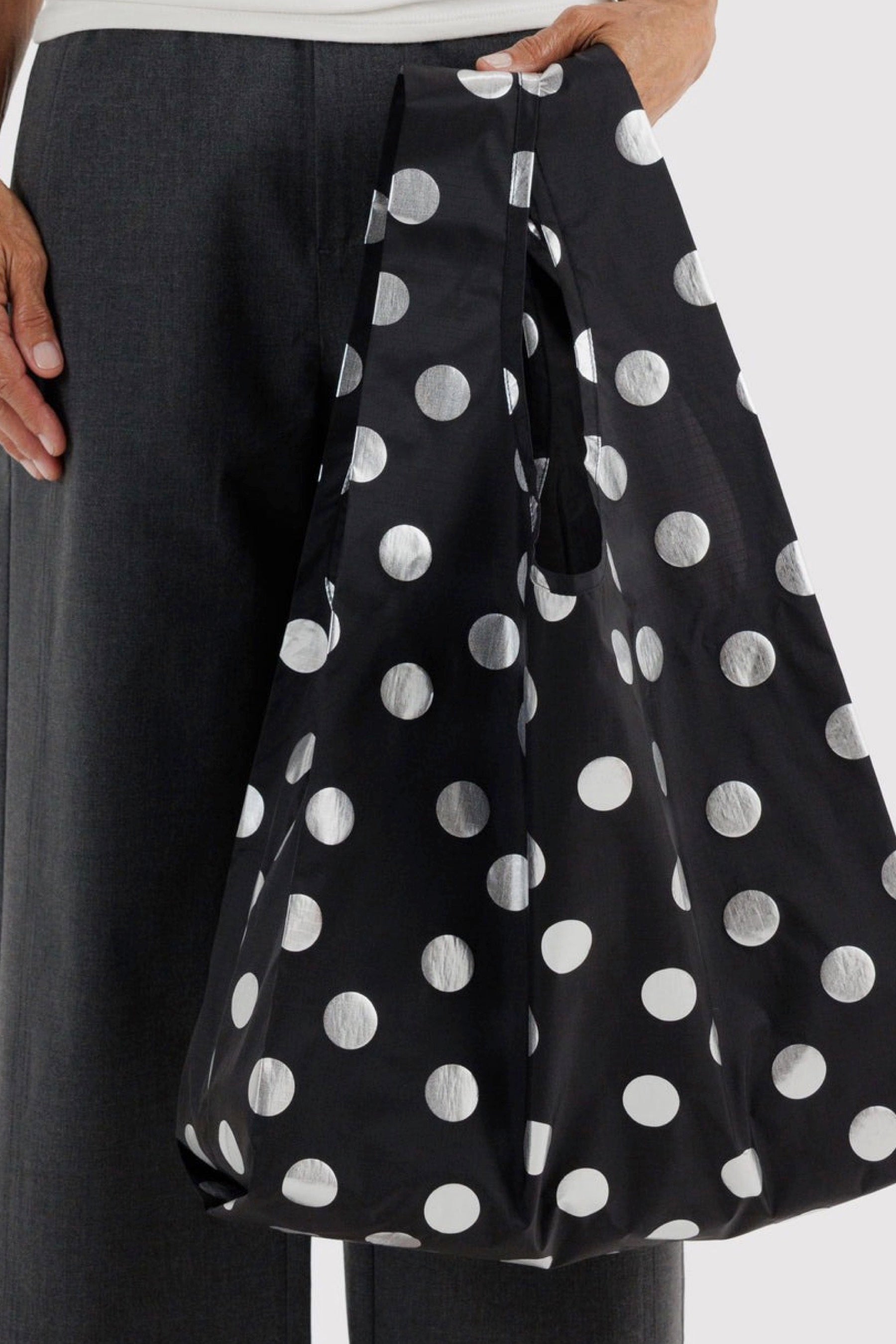 Silver Metallic Polka Dot Baggu