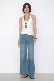 Washed Blue Loose Fit Flare Jean
