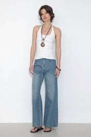 Washed Blue Loose Fit Flare Jean