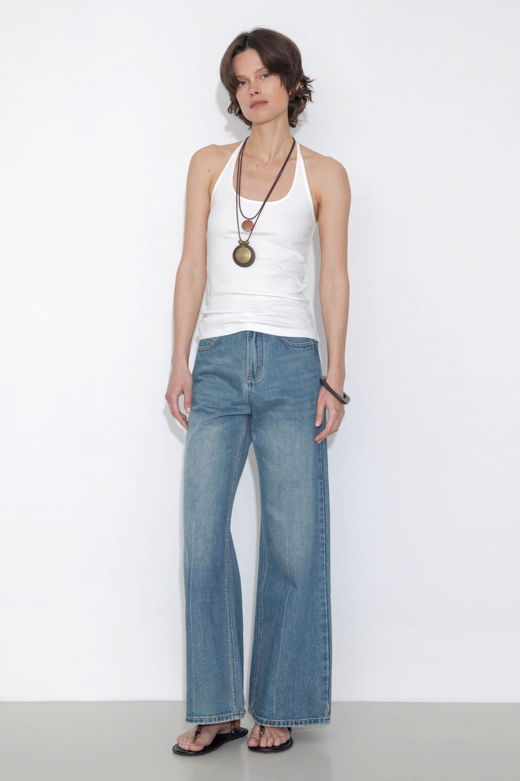 Washed Blue Loose Fit Flare Jean