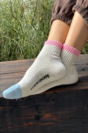 Grey Pink Color Block Girlfriend Socks