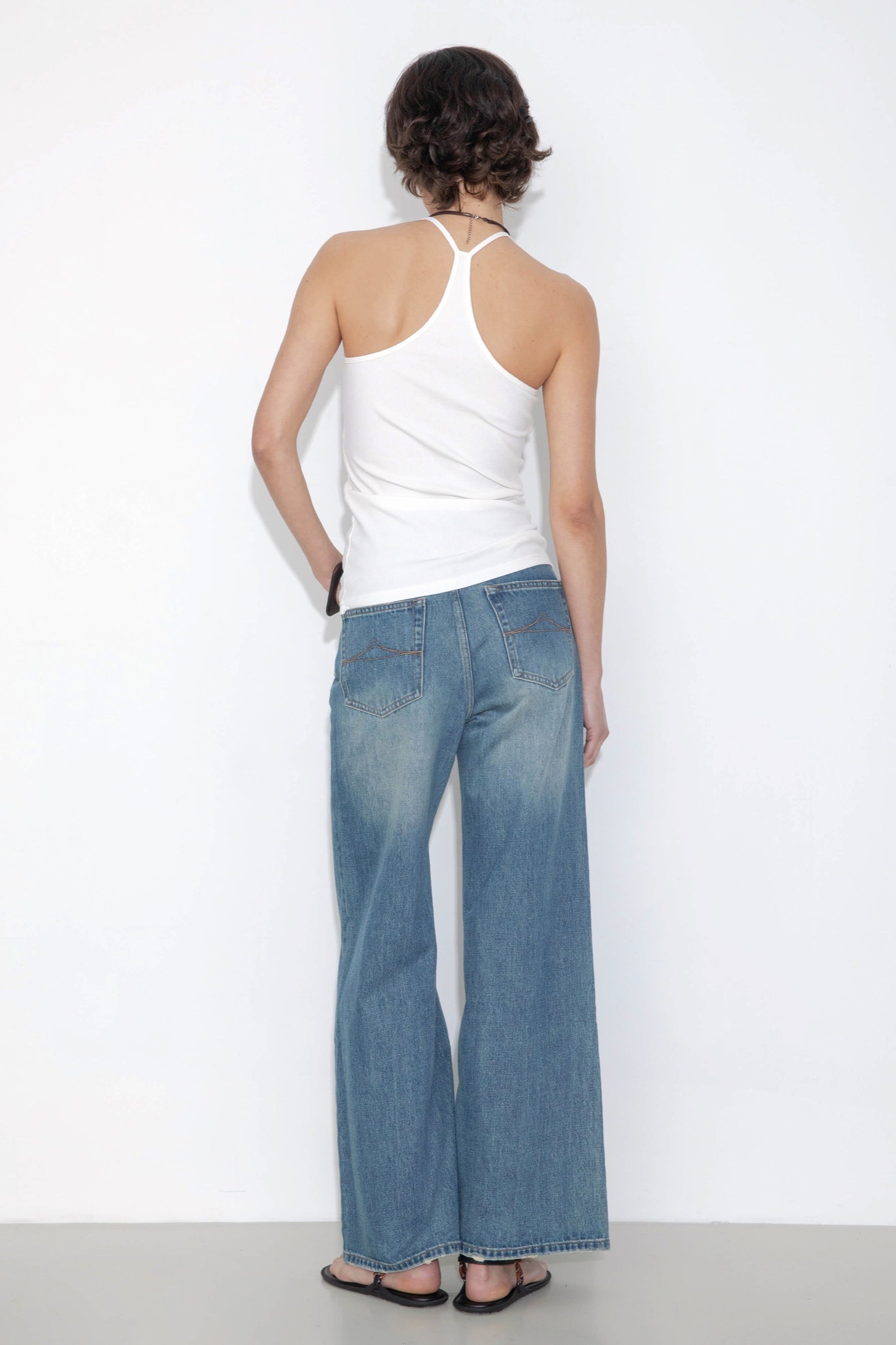 Washed Blue Loose Fit Flare Jean