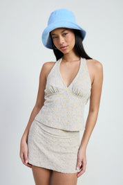 Chenille Plaid Halter Top