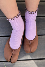 Lilac + Brown Ruffled Socks