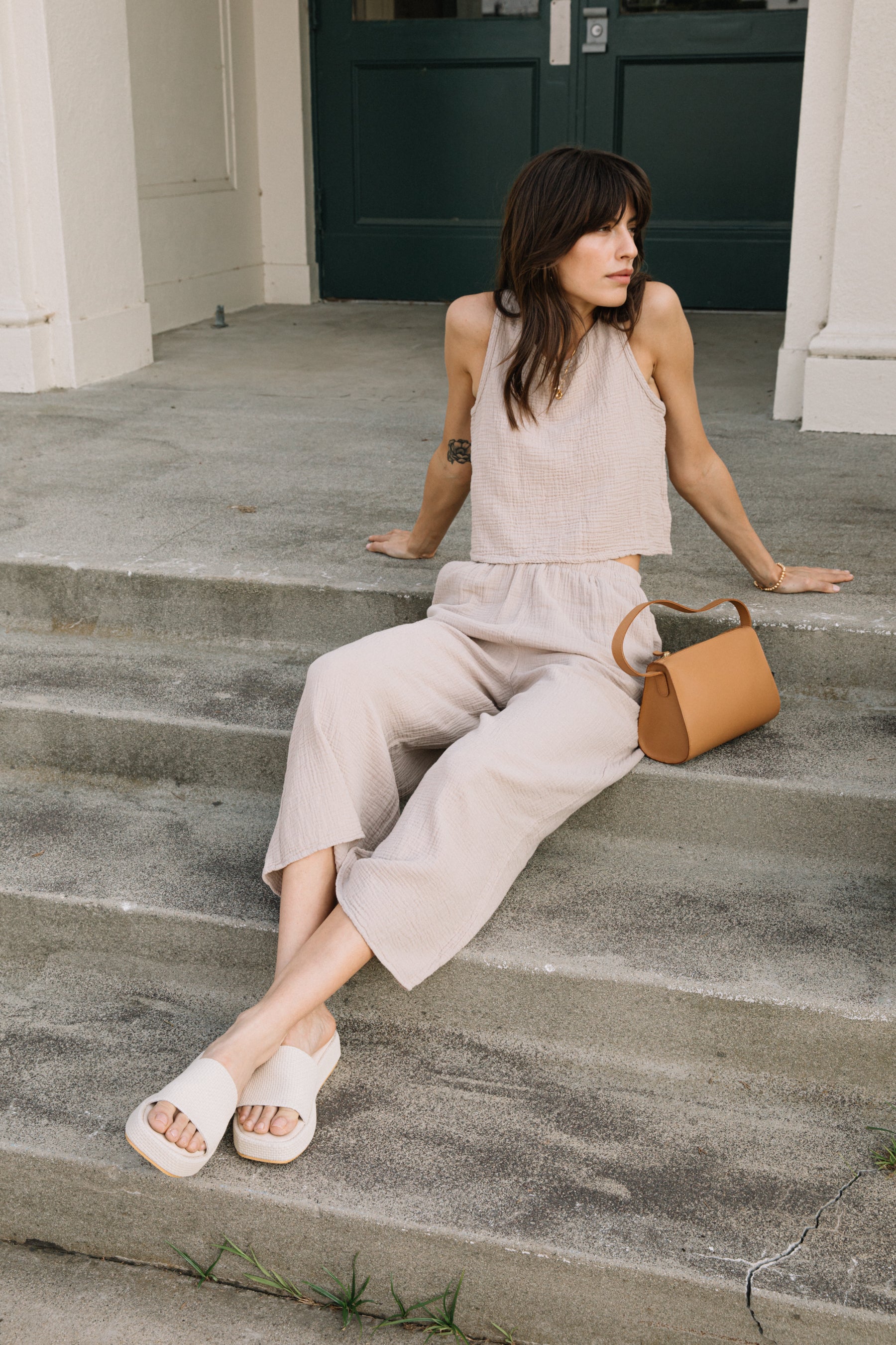 Sand Reversible Gauze Top