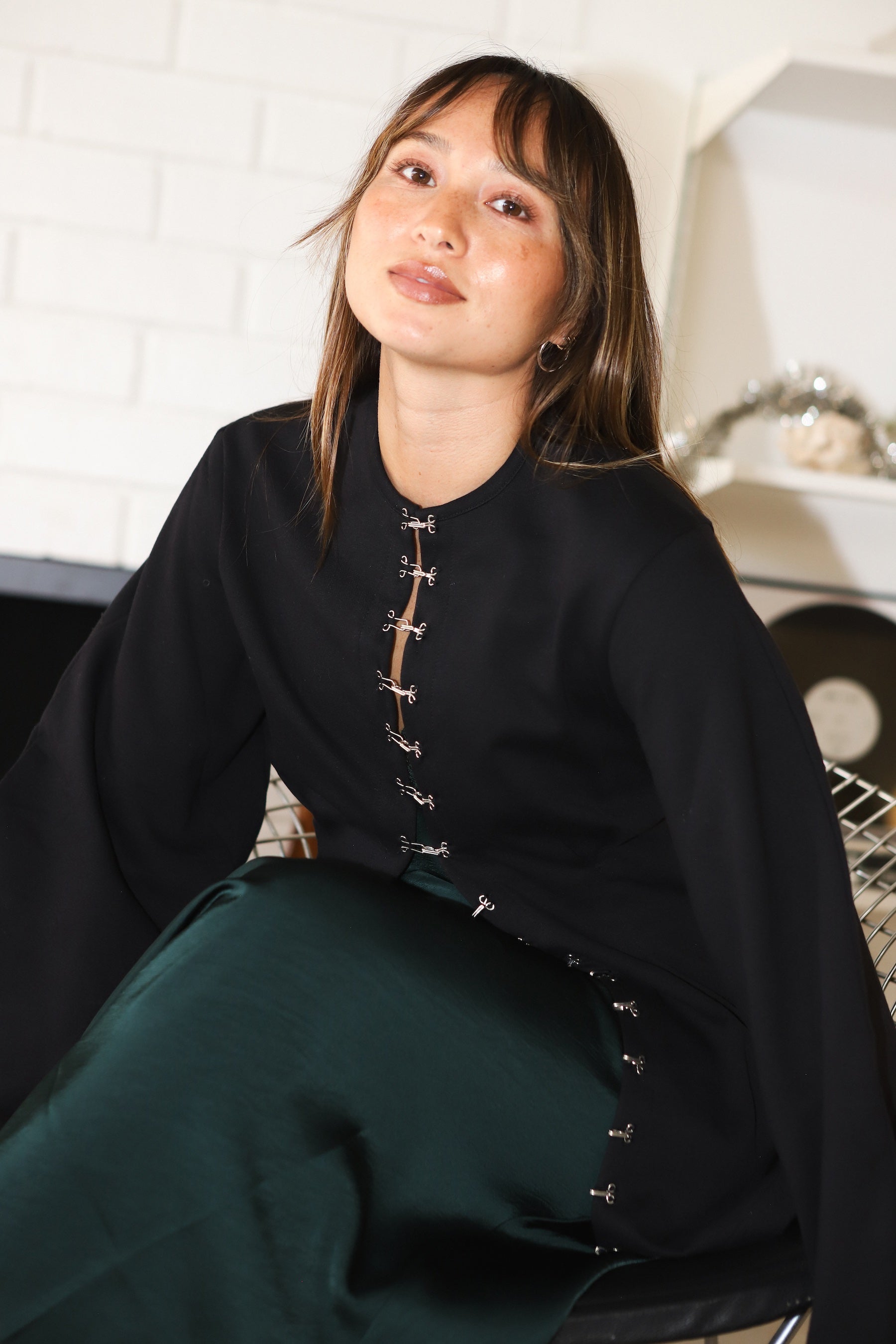 Black Pinch Waist Cardigan