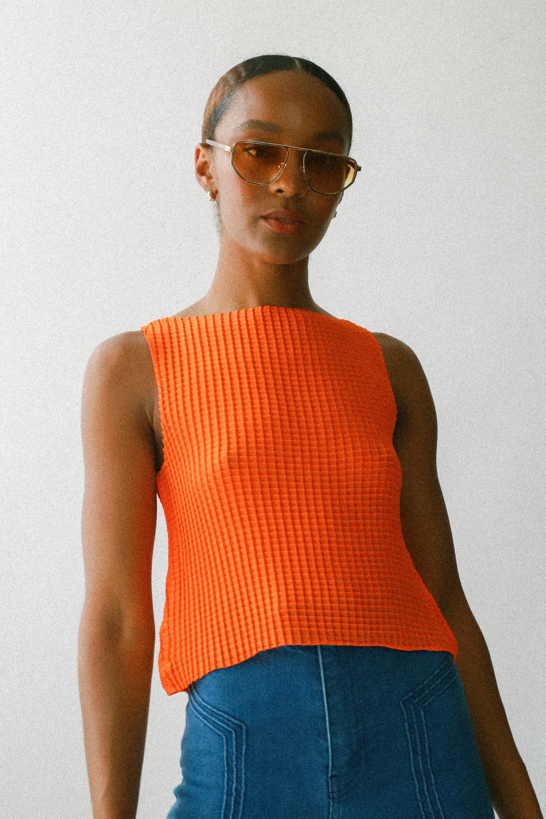 Orange Pleated Tank