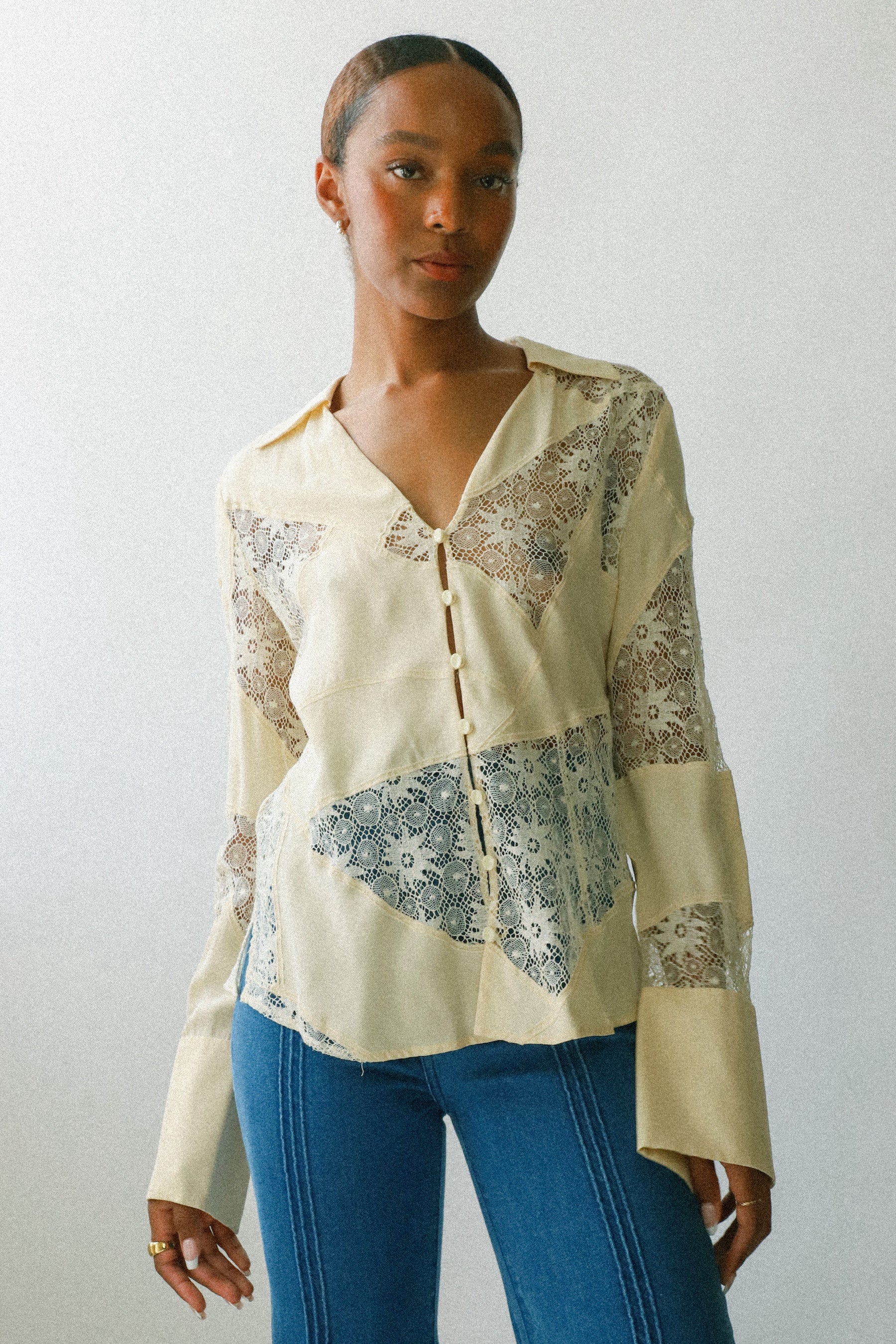 Cream Lace Silk Blouse