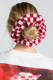 Red Check Knitted Scrunchie
