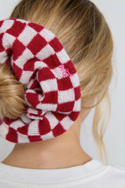 Red Check Knitted Scrunchie