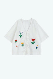 Garden Embroidery Tie Blouse