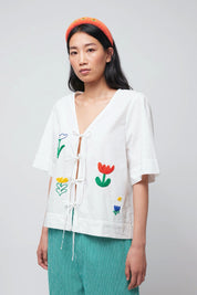 Garden Embroidery Tie Blouse