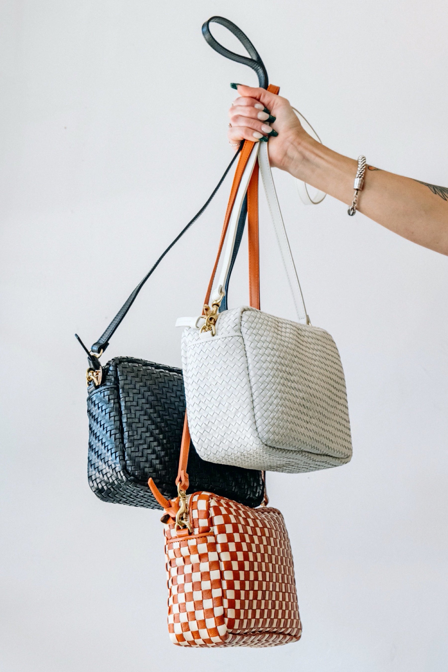 Natural & Cream Woven Checker Midi Sac