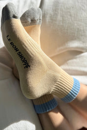 Beige Blue Color Block Girlfriend Socks