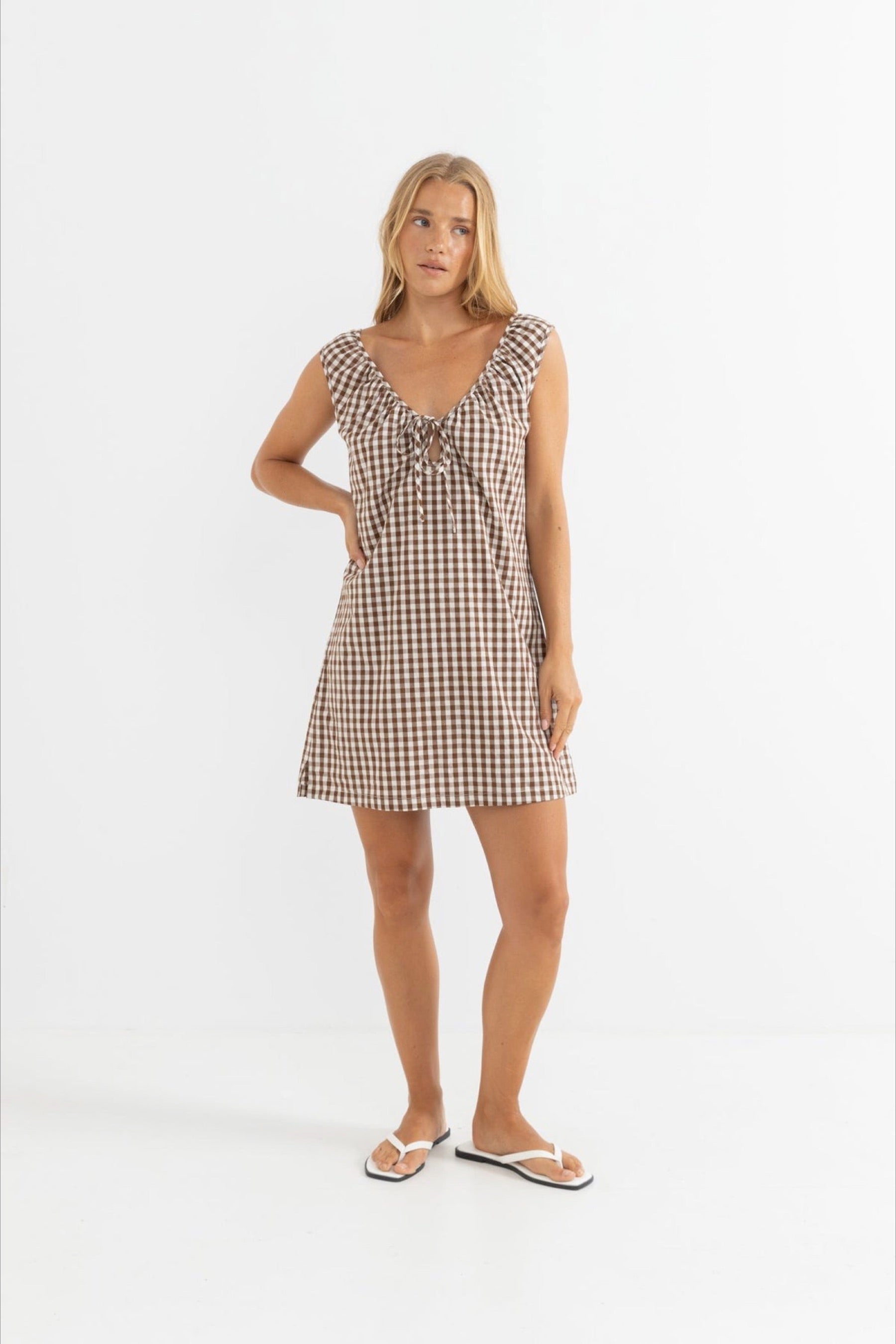 Brown Gingham Birdie Dress