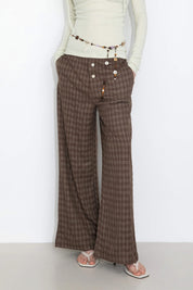 Checkered Drawstring Wide Leg