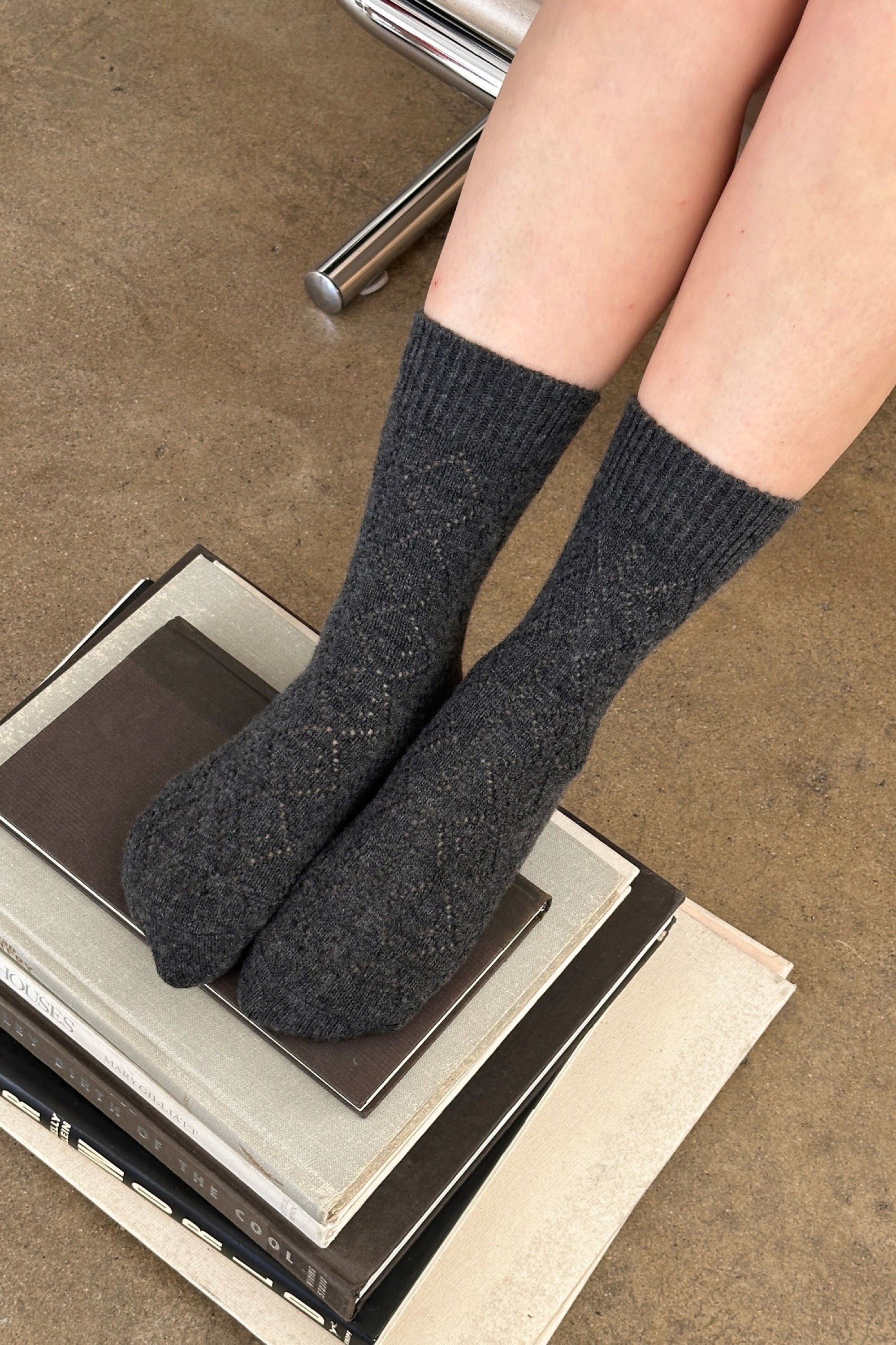 Charcoal Cashmere Pointelle Socks
