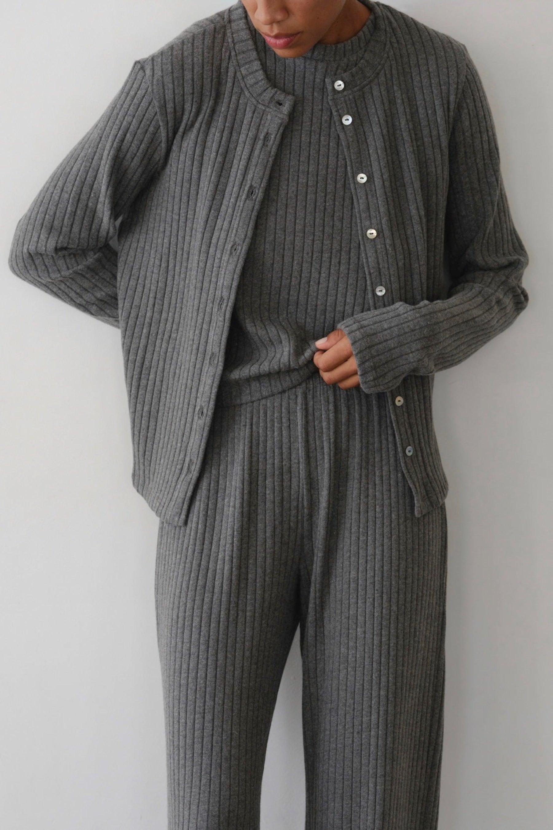 Charcoal Sweater Rib Cardi