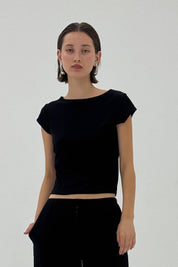 Black Bow Neck Short Sleeve