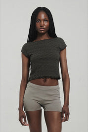 Olive Green Back Low-Cut Top