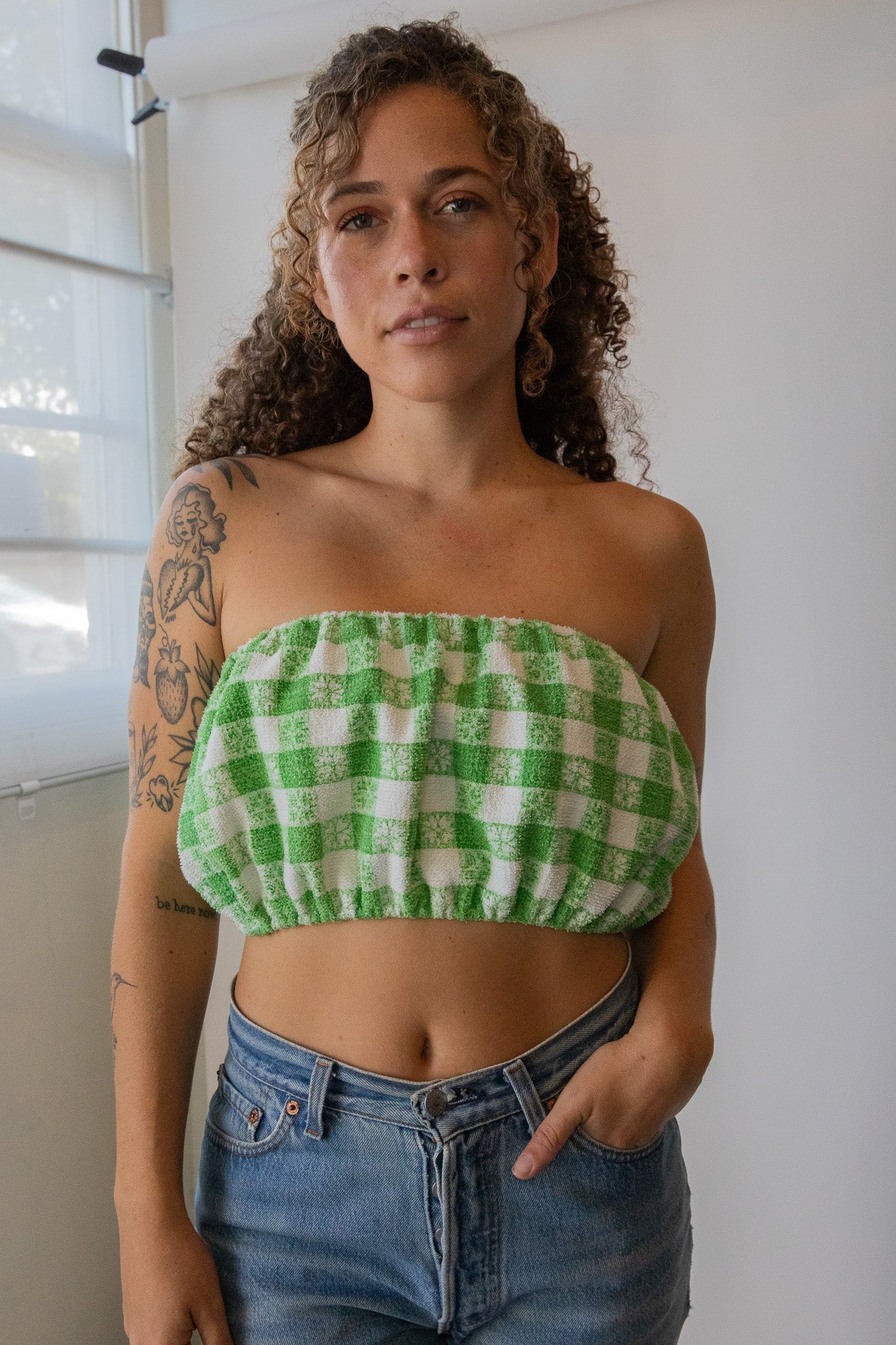 Green Gingham Towel Tube Top