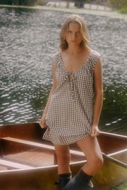 Brown Gingham Birdie Dress