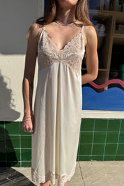 Ivory + Tan Lace Slip Dress