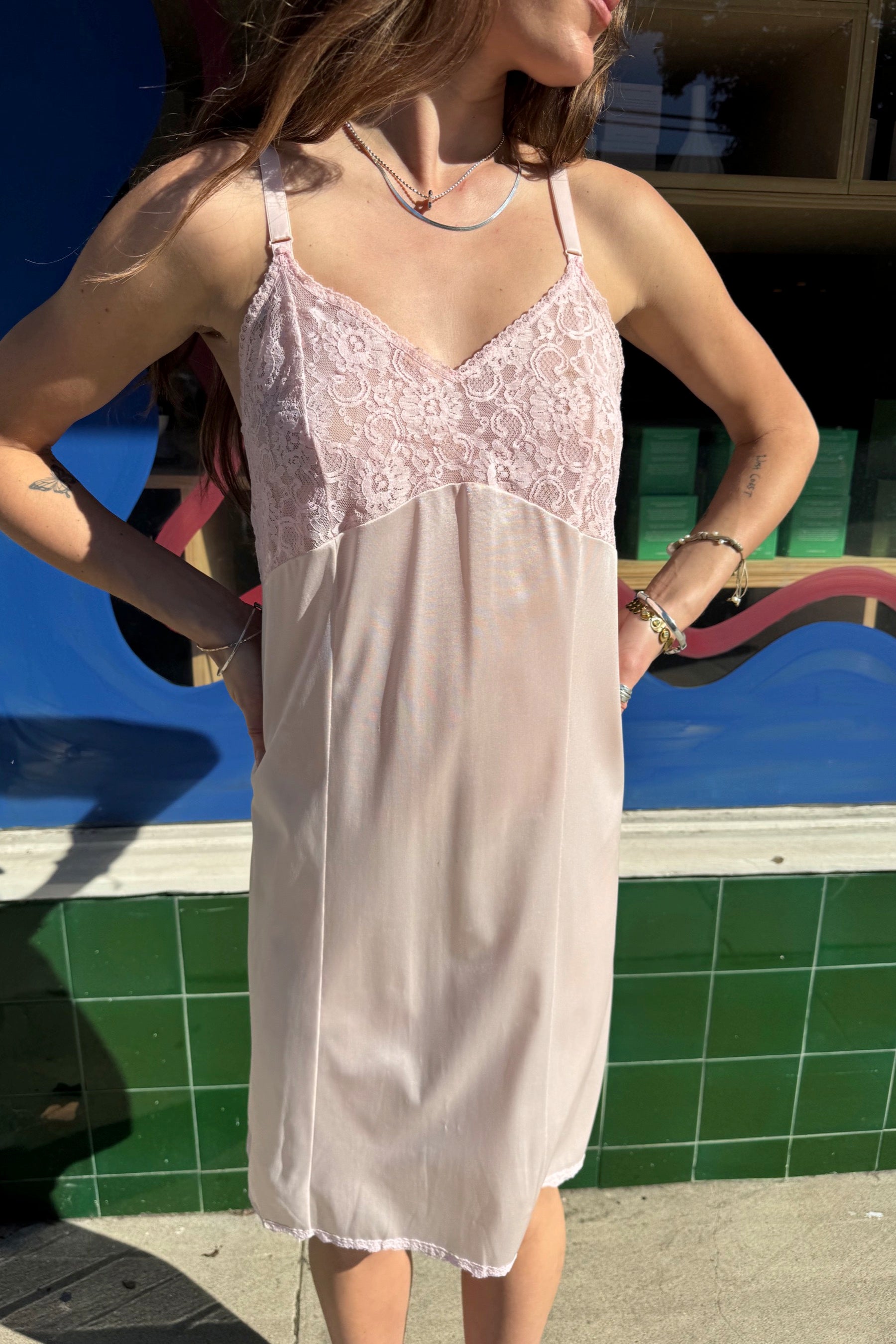 Pink Lace Midi Slip